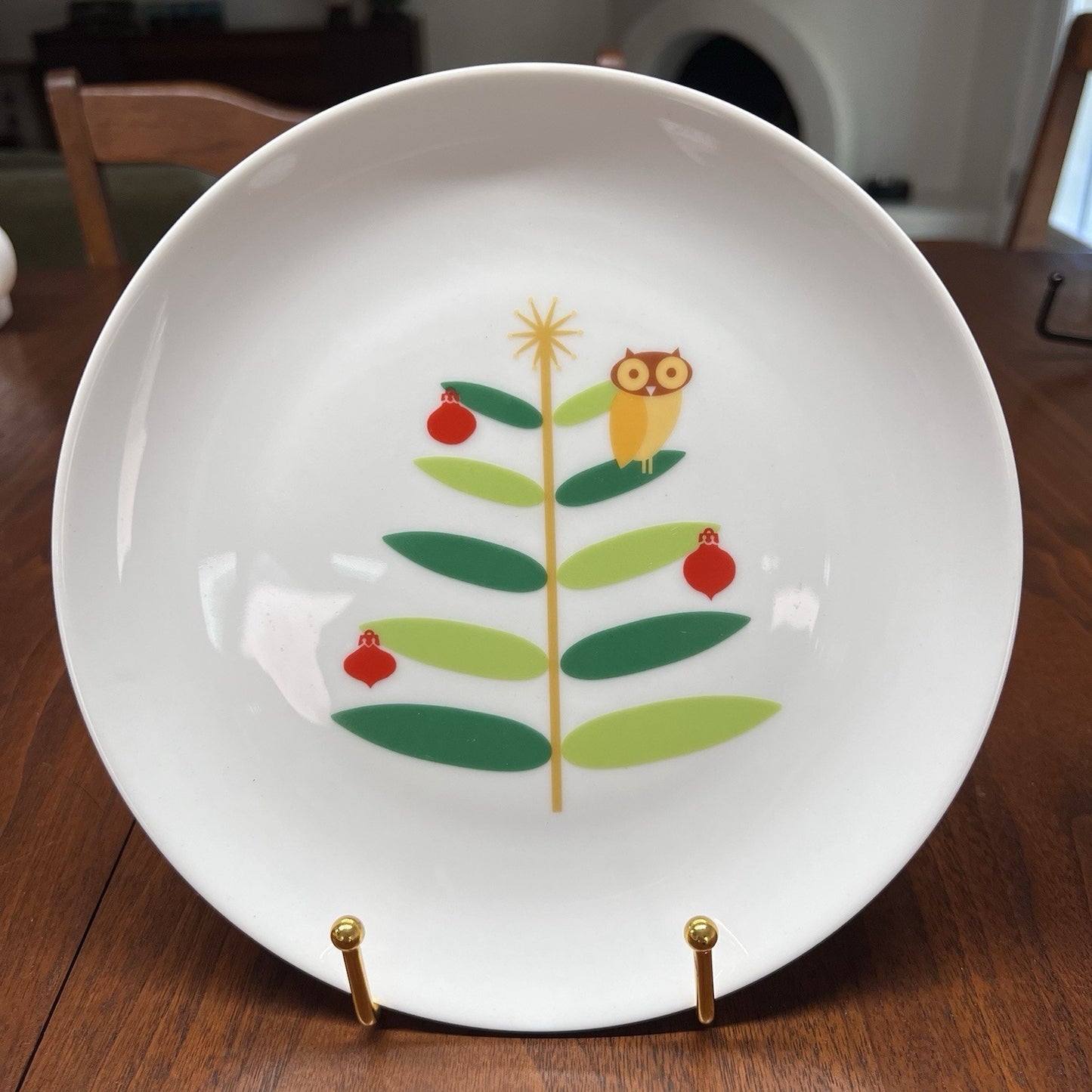 Rachael Ray HOLIDAY HOOT Salad Plates 8” Owl Christmas Tree Wreath Sleigh