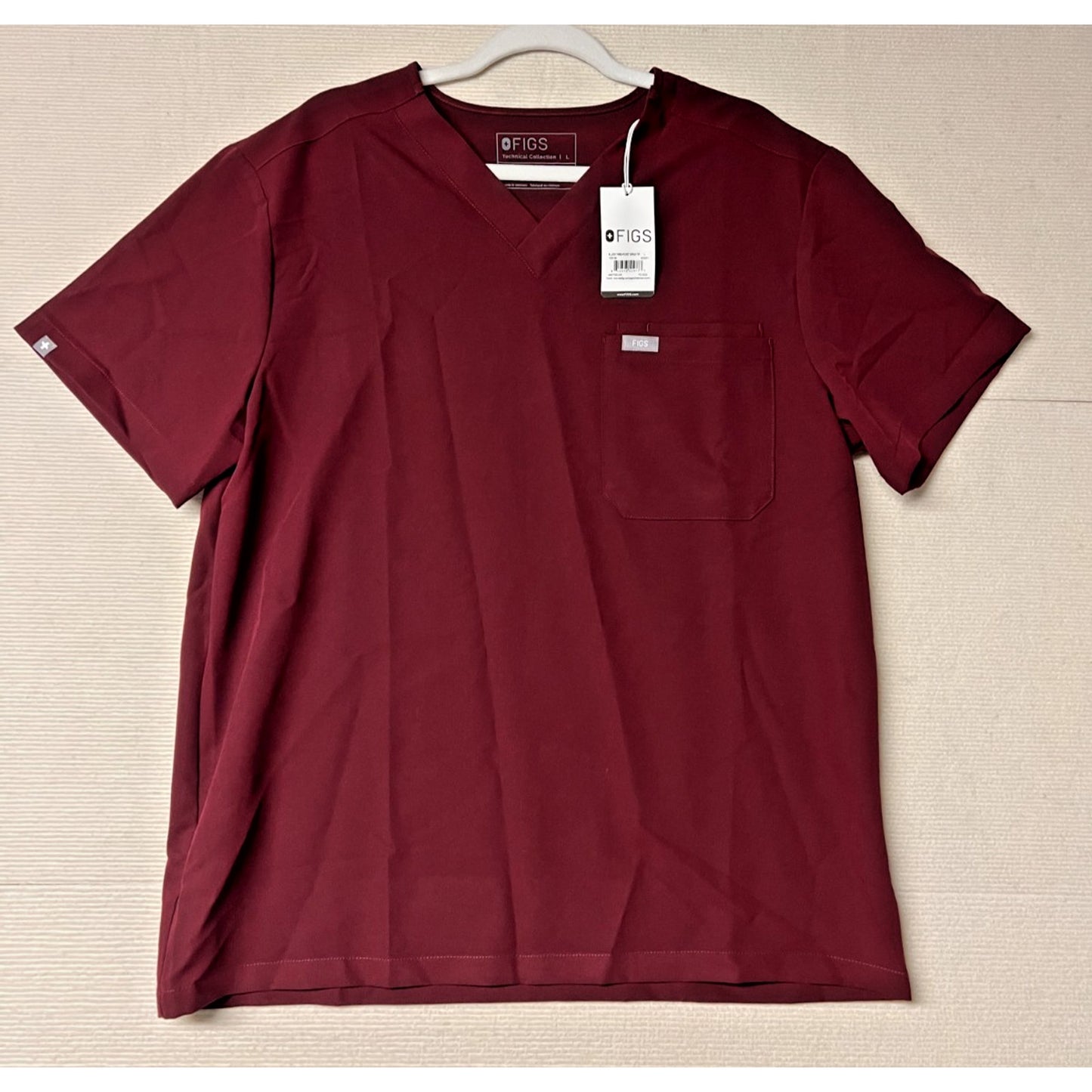 NWT FIGS Leon Burgundy Three-Pocket Medical Scrub Top for Men Size Large