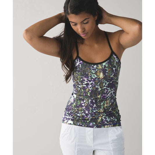 Lululemon (6) Power Y Tank Luon Floral Black Green Yoga Racerback Light Support