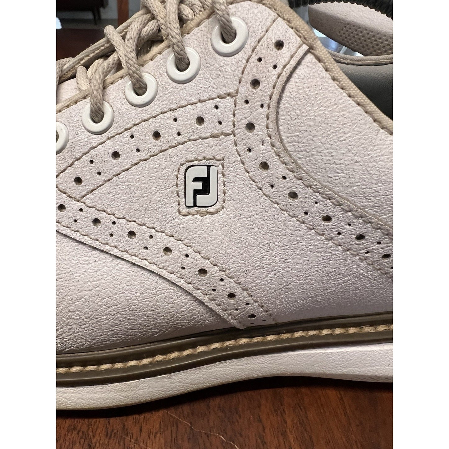 Footjoy Myjoys Traditions Series Golf Shoes Solid White Custom 7 Wide “Money”