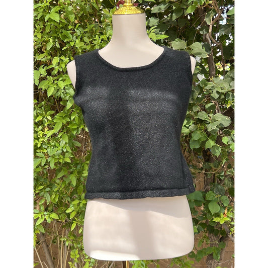 Luisa Spagnoli Perugia Italian Designer Sleeveless Top Black Wool Metallic Gold