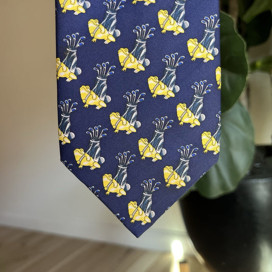 Vintage Frogs Playing Golf 100% Silk New Experience Short Tie Unique Gift
