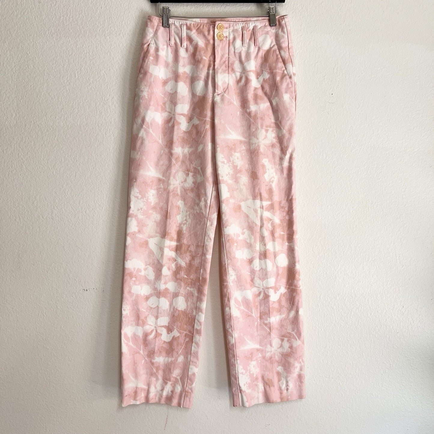Anthropologie 2/28 Jamie Pink Tie Dye Floral Trouser High Rise Straight Leg Pant