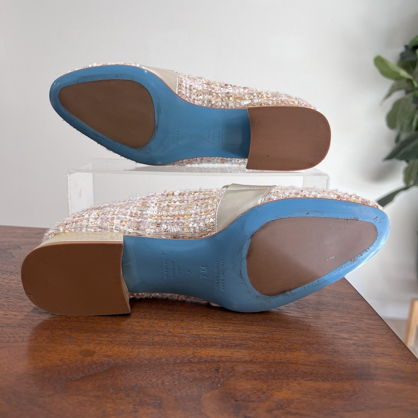 Valentina Rangoni 7M Tweed Loafer Gold Shimmer Cream Briseide Designer Luxury