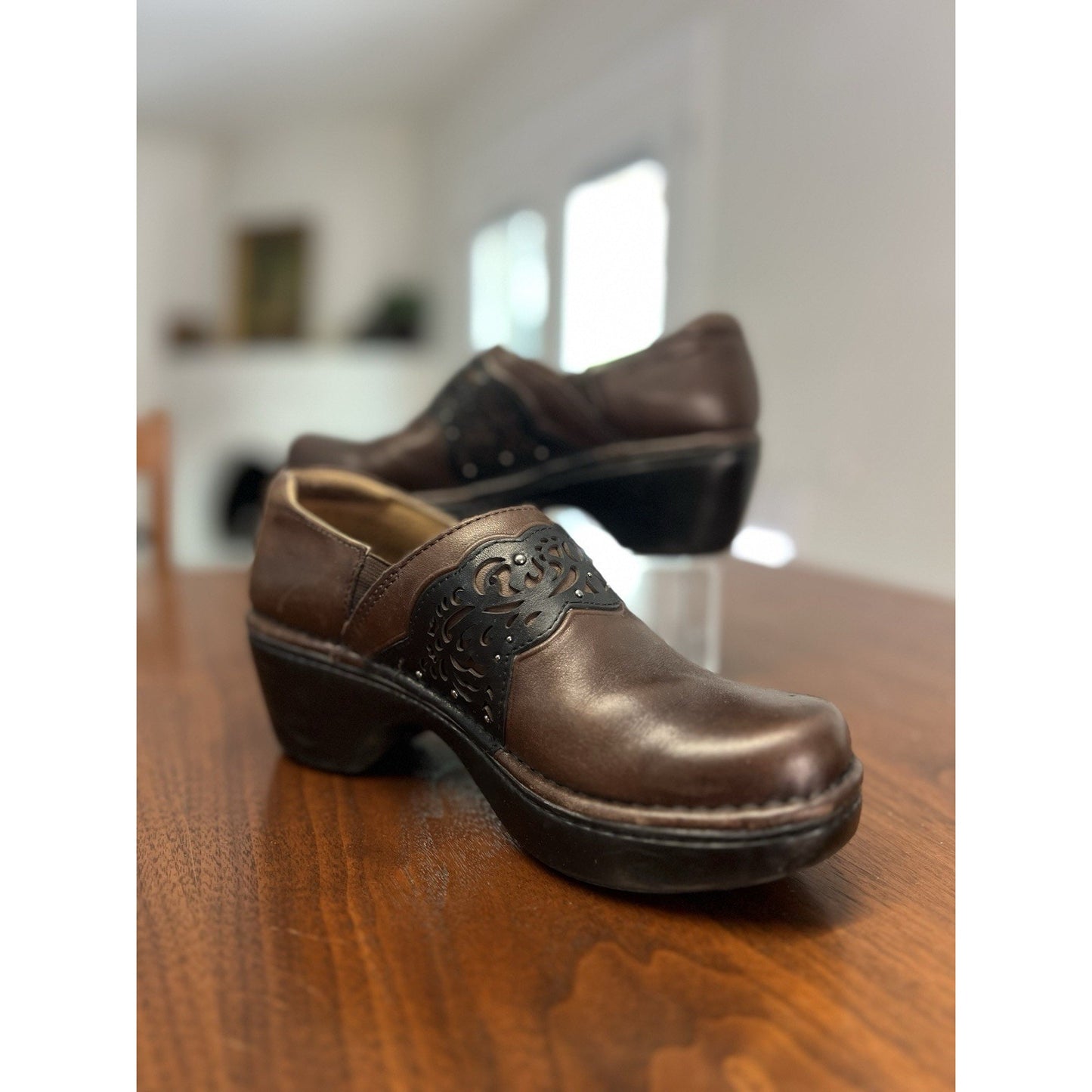 Ariat Tambour Clogs Womens 7.5B Brown Black Scroll Studded Boho Western Rodeo