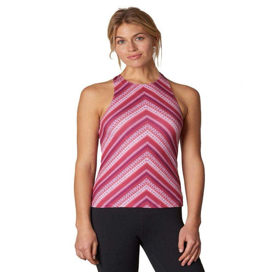 prAna XS Boost High Neck Racerback Sleeveless Top Womens Pink Purple Geometric