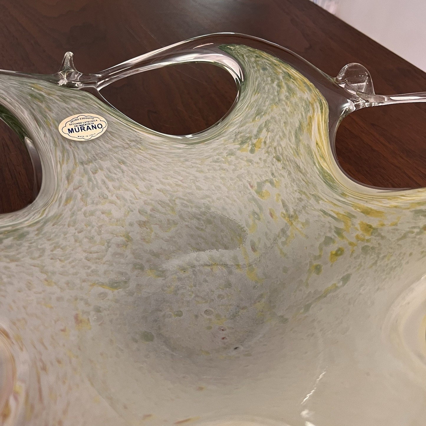 Authentic Murano Italian Blown 16” Bowl Venetian Art Deco Glass Designer