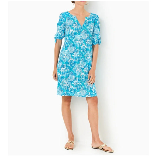 NWT Lilly Pulitzer XL Easley Short Sleeve Dress Sunny State Of Mind Amalfi Blue