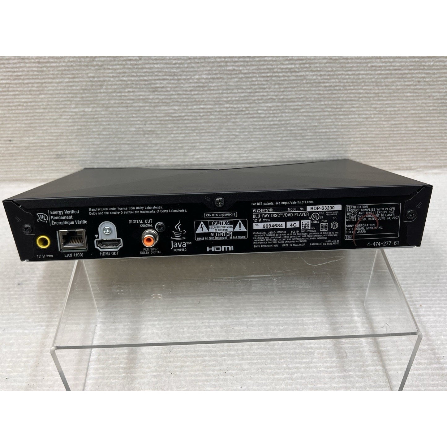 Sony BDP-S3200 Smart 1080p Blu-Ray DVD Player WiFi Streamer w/ Power No Remote