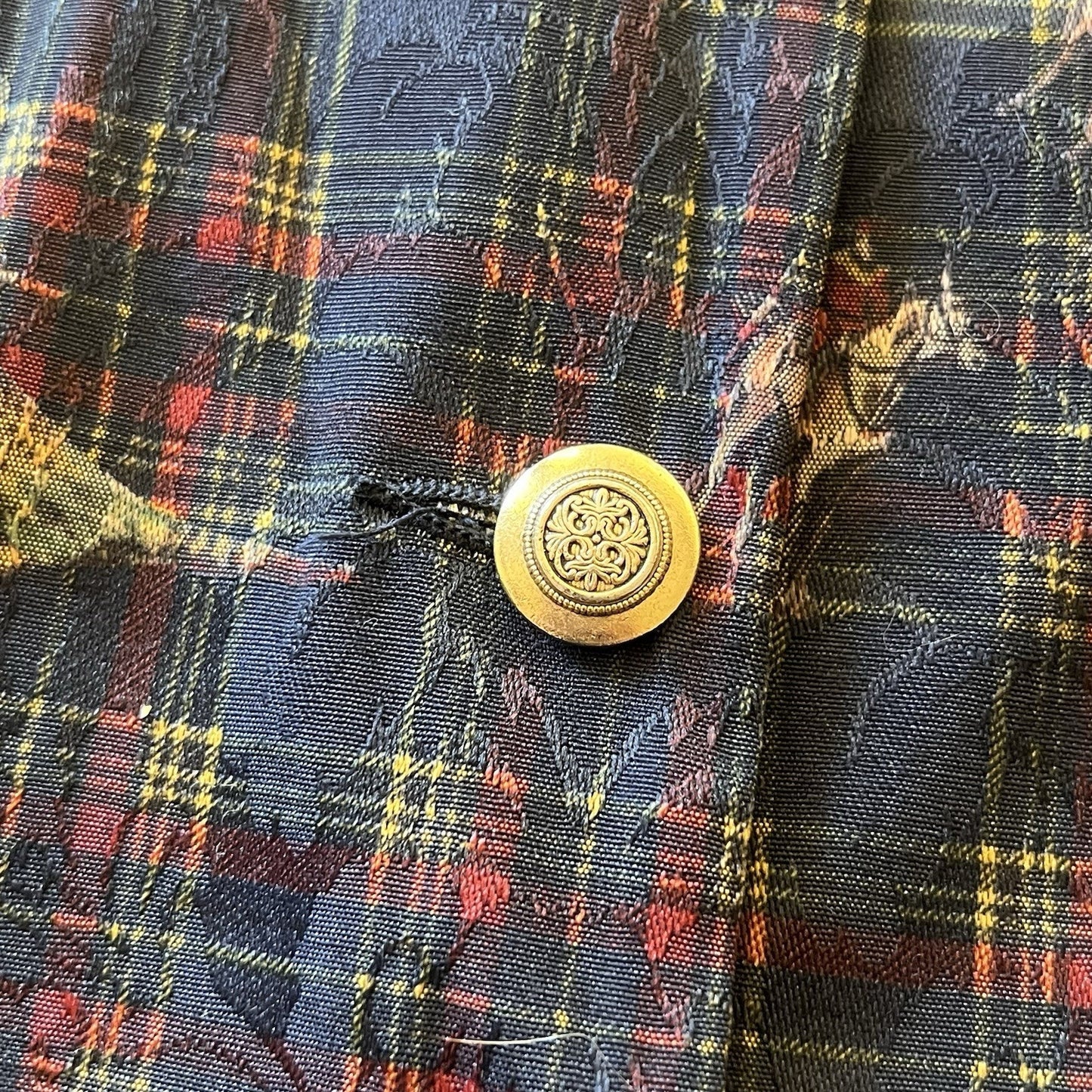 90’s LIZ CLAIBORNE Vest 12 Horse Pheasant Hunting Dog Navy Plaid Button Up