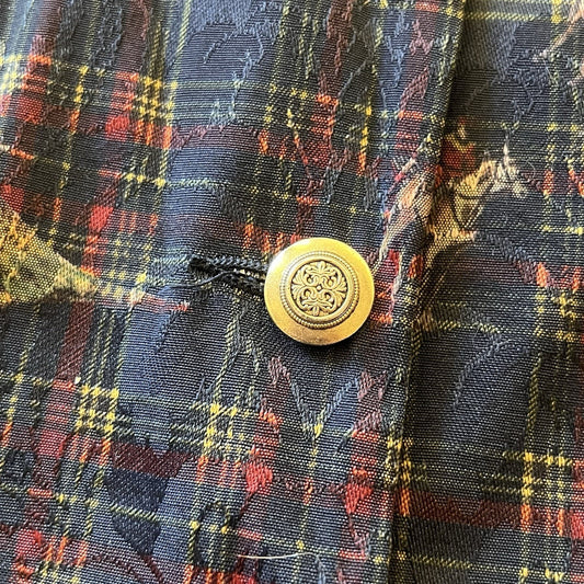 90’s LIZ CLAIBORNE Vest 12 Horse Pheasant Hunting Dog Navy Plaid Button Up