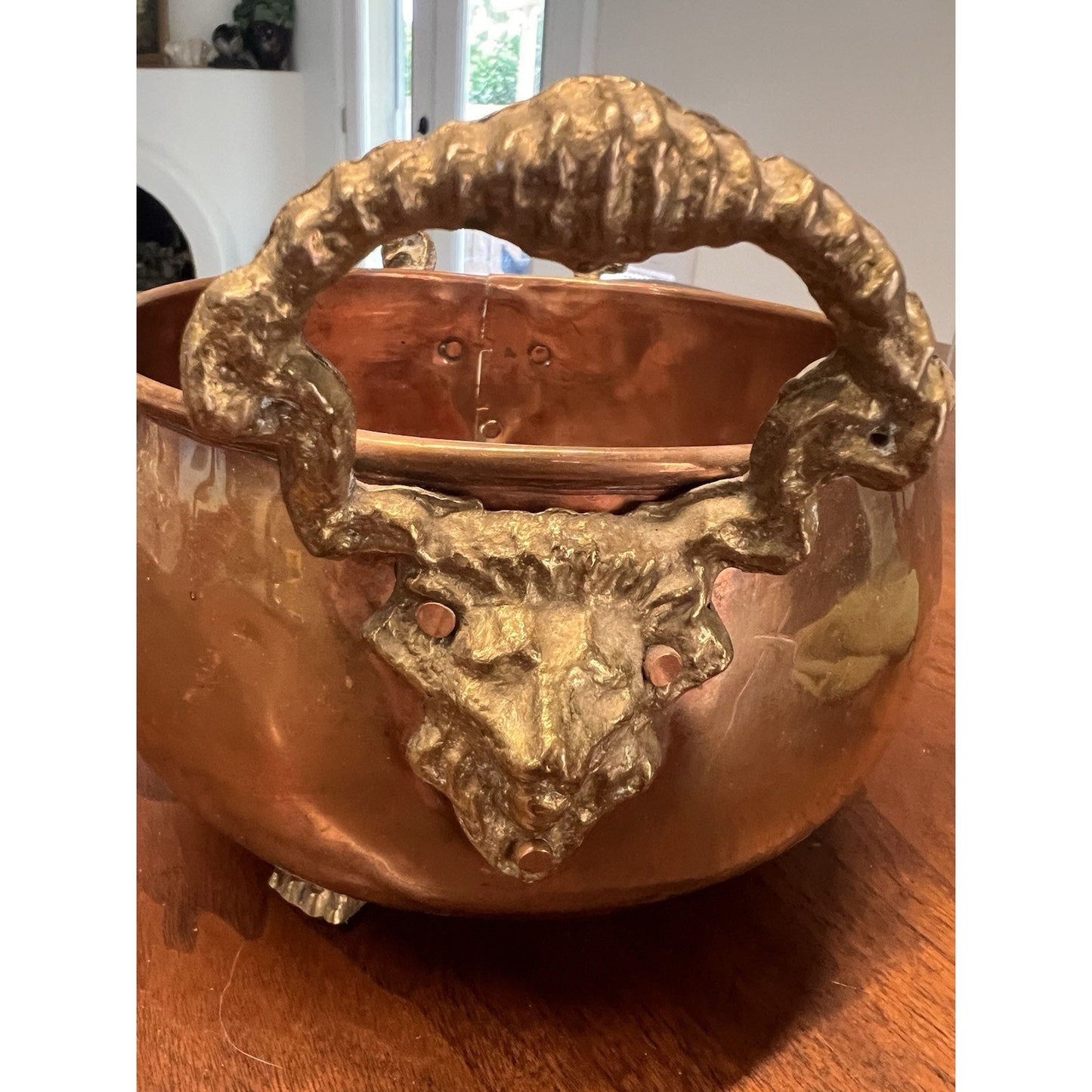 Vintage Copper Cauldron Kettle Pot Hand Hammered Handles Footed Planter Holland