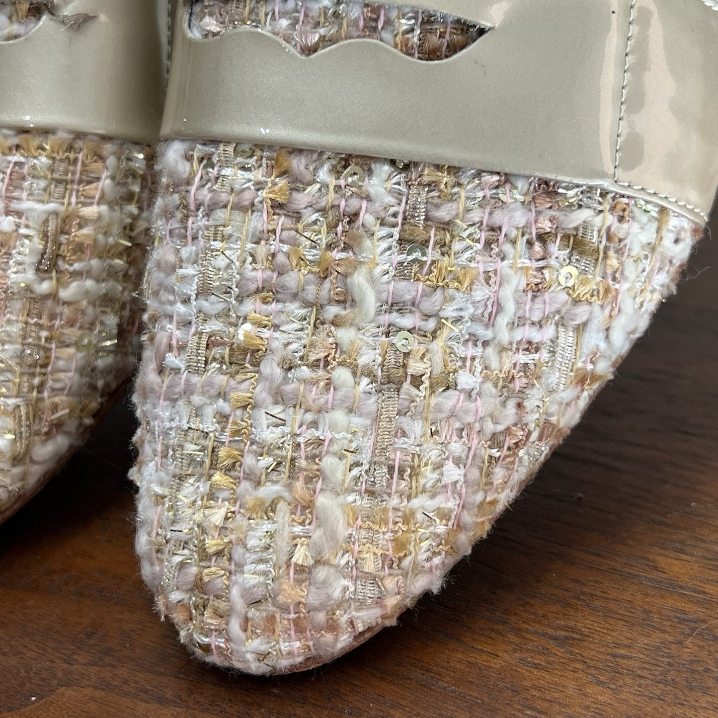 Valentina Rangoni 7M Tweed Loafer Gold Shimmer Cream Briseide Designer Luxury