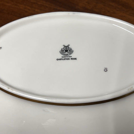 Castleton Rose China 11" Oval Vegetable Bowl Romantic Gold Trim Floral Granny