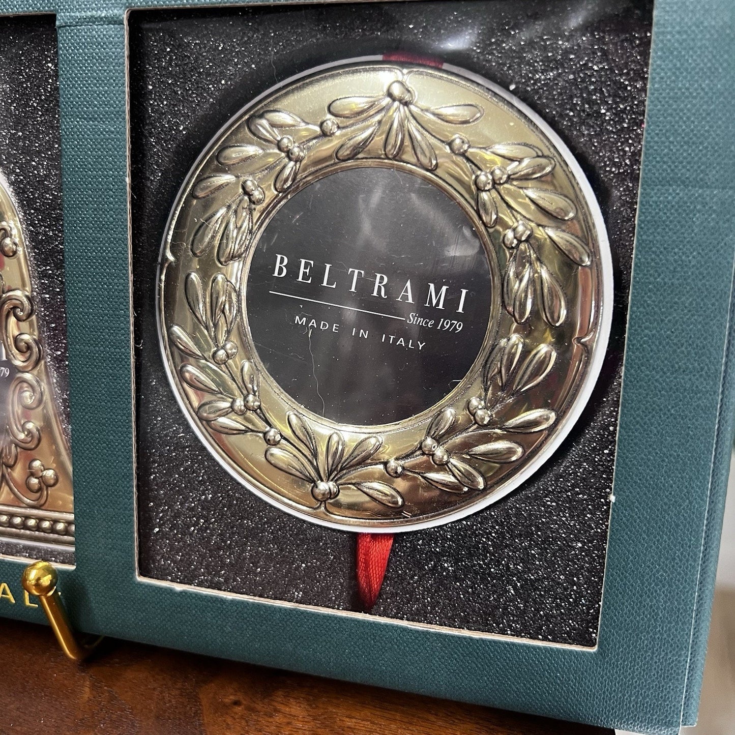 3 x Beltrami Ornaments Gold Photo Picture Frames Christmas Tree Bell Wreath