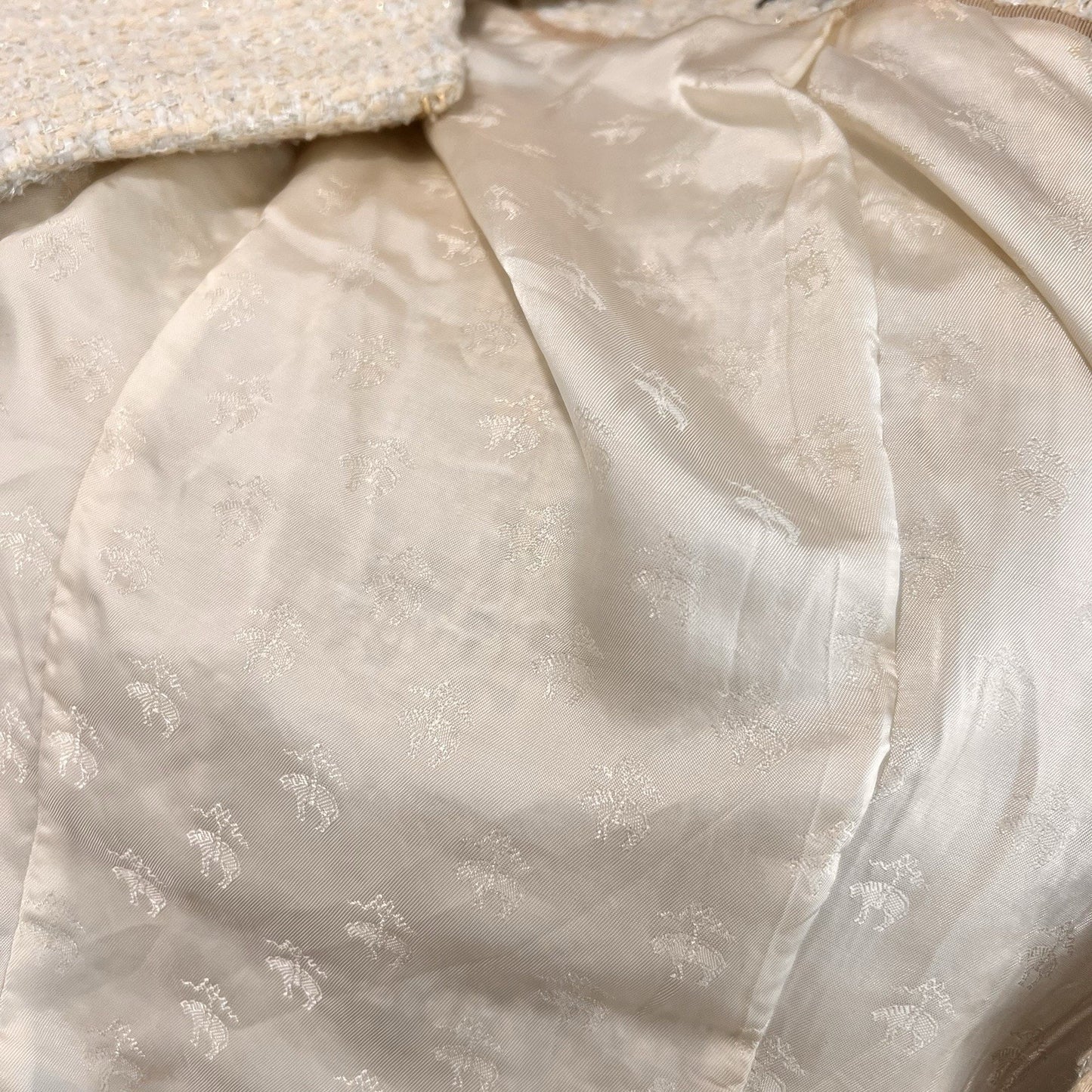 Brooks Brothers Cropped Blazer 6P Womens Tweed Collarless Ivory Metallic Thread
