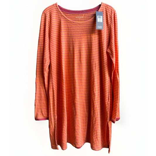 NWT Eileen Fisher (S) Linen Stripe Long Sleeve Tunic Organic Preppy Pink Orange