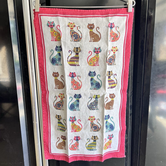 NWOT Rare Ulster Weavers Groovy Cats 100% Linen Tea Towel 18"x26" Retro