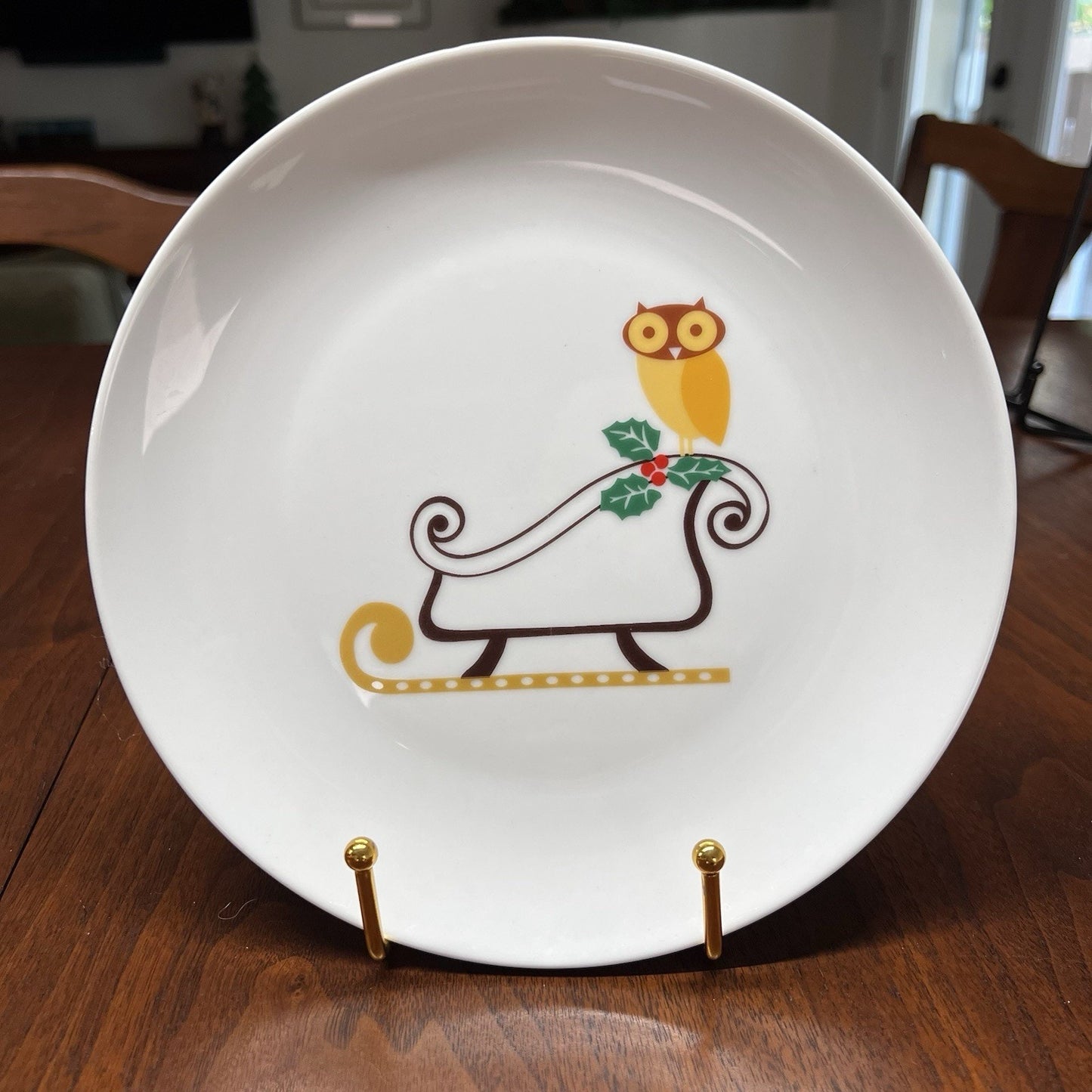 Rachael Ray HOLIDAY HOOT Salad Plates 8” Owl Christmas Tree Wreath Sleigh
