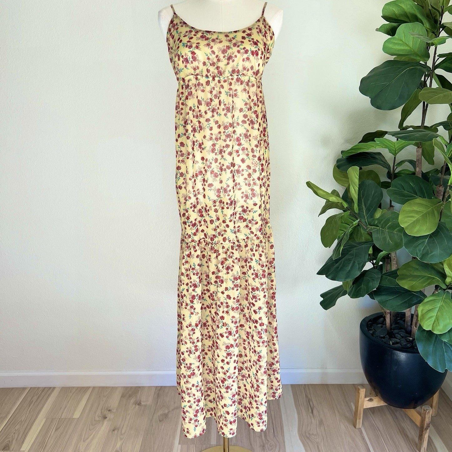 $164 Beach Riot (S) Malia Sheer Maxi Swim Coverup Yellow Floral Beach Dress
