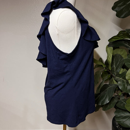 NWT Lilly Pulitzer (L) Alessa Ruffle Top Navy Blue Coastal Beach Lightweight