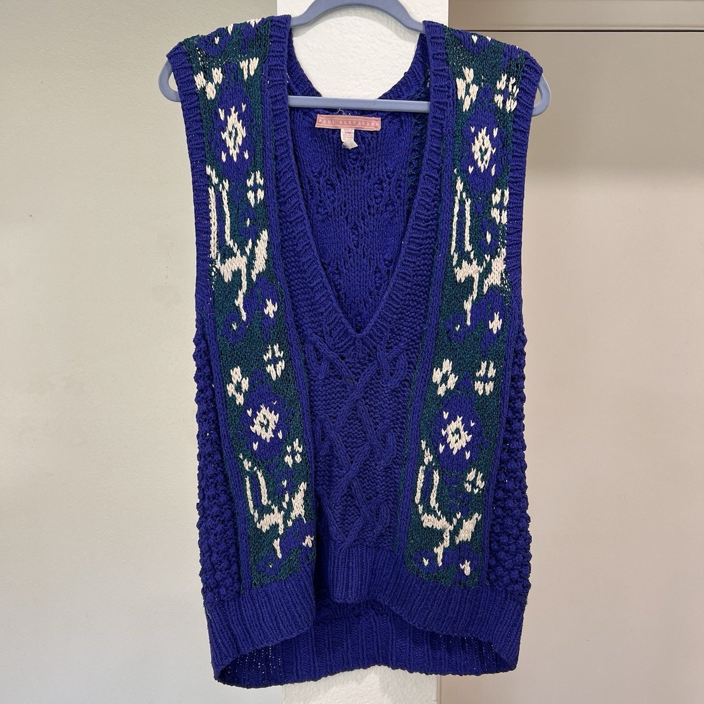 90s Oversized (S) Longline Vest Cable Knit Silk Blend Slouchy Grandpa Preppy