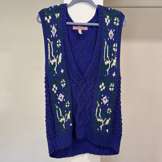 90s Oversized (S) Longline Vest Cable Knit Silk Blend Slouchy Grandpa Preppy