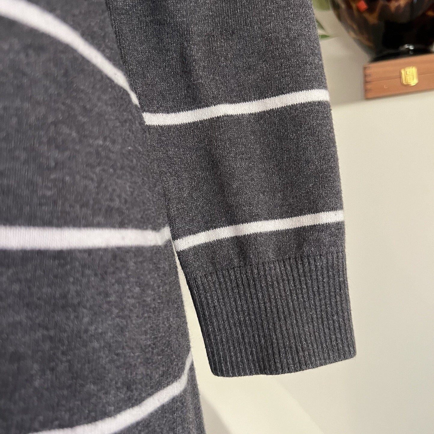 Banana Republic L Striped Midi Sweater Dress Cotton/Angora Elbow Patch Preppy