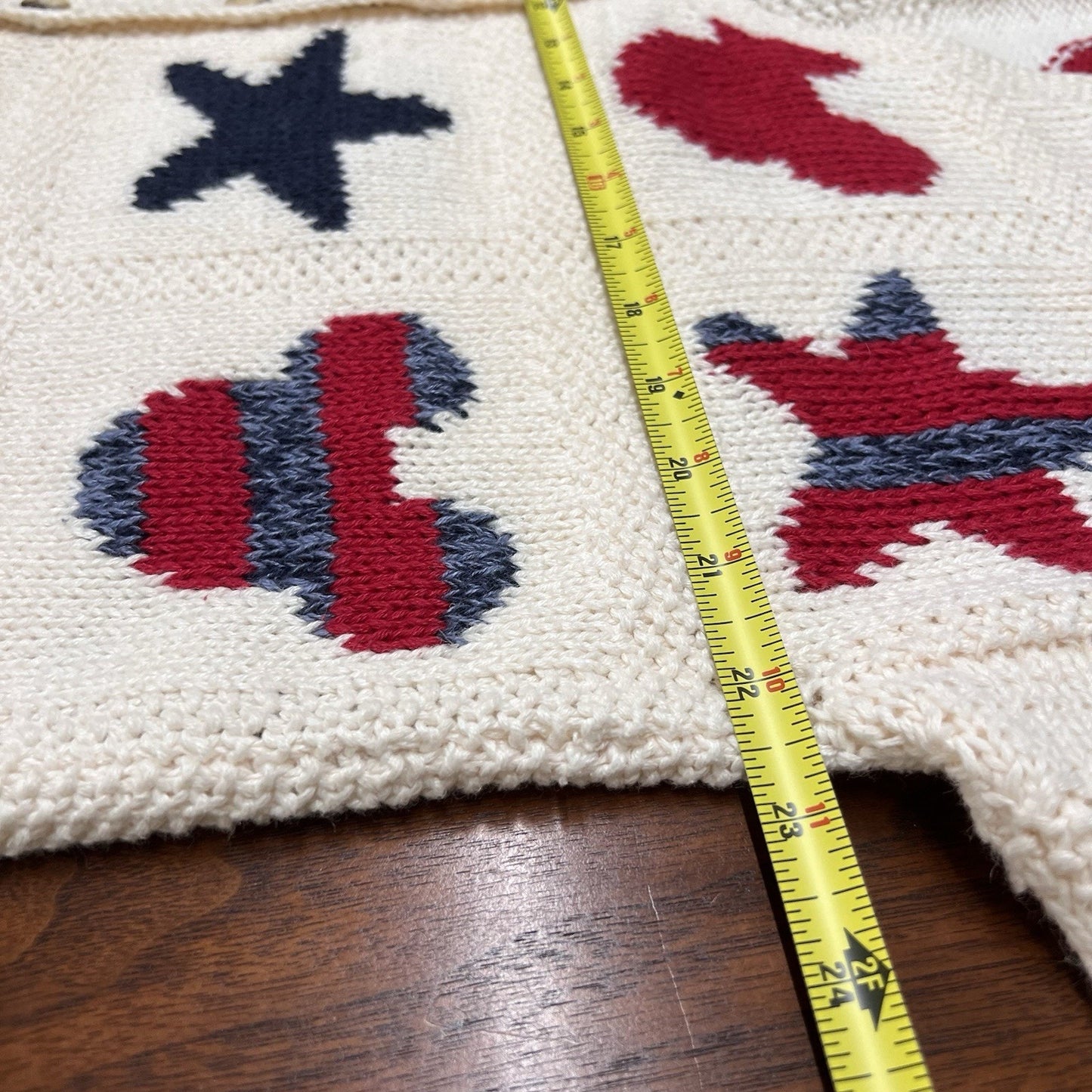Vintage Walt Disney World (L) Cardigan Mickey Mouse Red Blue Chunky Knit Kitsch