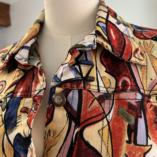 Kaktus Womans Jacket (S) Wearable Art Jazz Colorful Abstract Y2K 90s Button Up