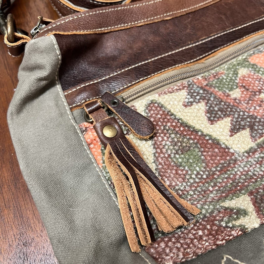 Myra Luguni Shoulder Bag Purse Canvas Leather Southwestern Aztec Rustic Cowgirl