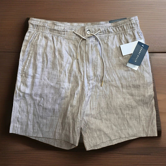 NWT Perry Ellis Women Linen Short 32” Med 7” Inseam High Rise Stretch Tan Preppy
