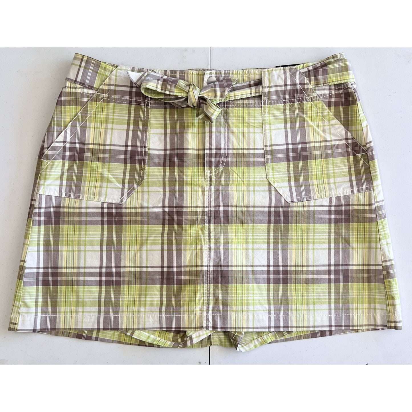NWT Lane Bryant (18) Green & Brown Plaid Belted Skort New Skirt Pockets Preppy