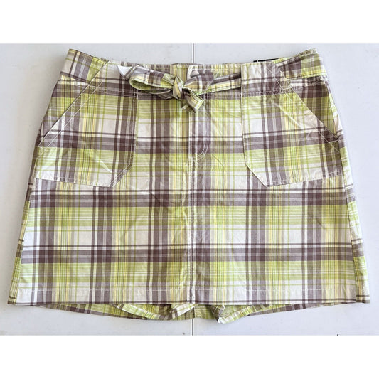 NWT Lane Bryant (18) Green & Brown Plaid Belted Skort New Skirt Pockets Preppy