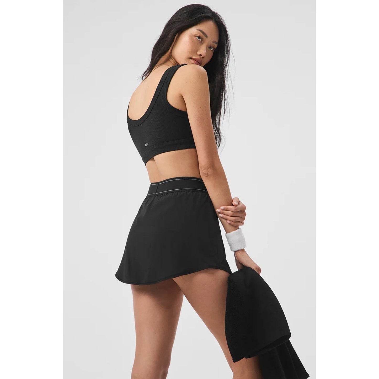 ALO YOGA Wellness Bra (S) Ribbed Black Crop Wide Strap Full Coverage Cups