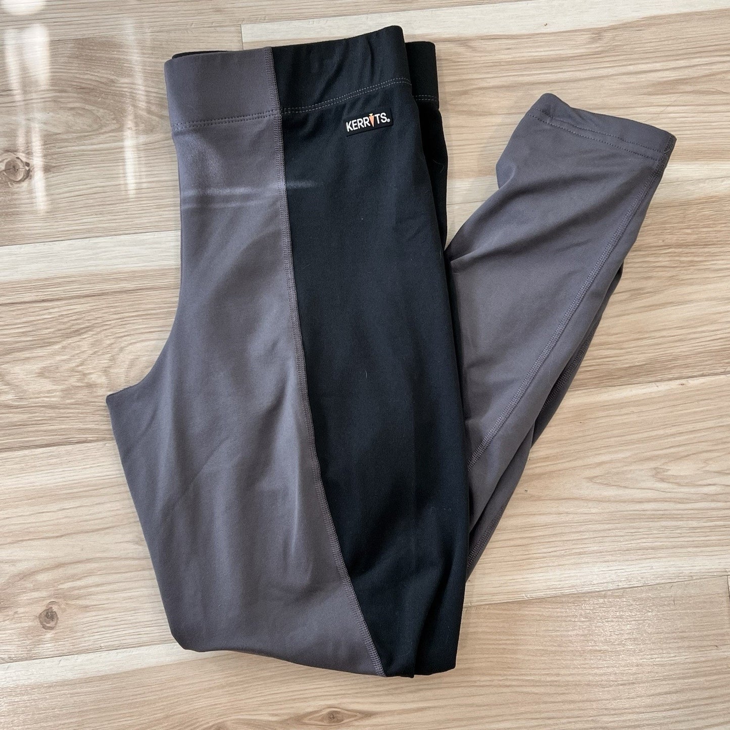Kerrits Women's Flow Rise Knee Patch Performance Tights XL Black Grey 32”