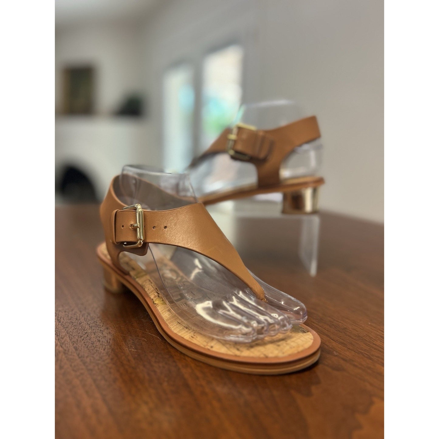 Sam Edelman Tallulah Thong Sandals Women’s 6 Brown Tan Leather Block Heel Buckle