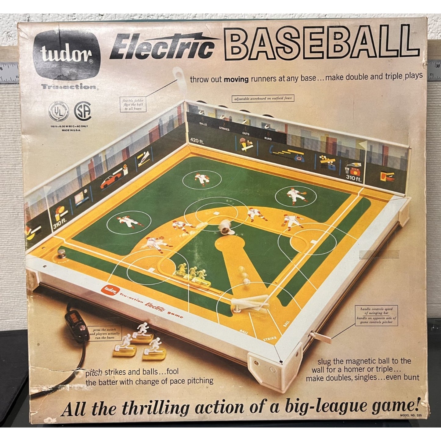 Vintage 1960's Tudor Tru-Action Electric Baseball Game Model No. 555