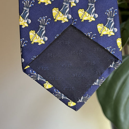 Vintage Frogs Playing Golf 100% Silk New Experience Short Tie Unique Gift