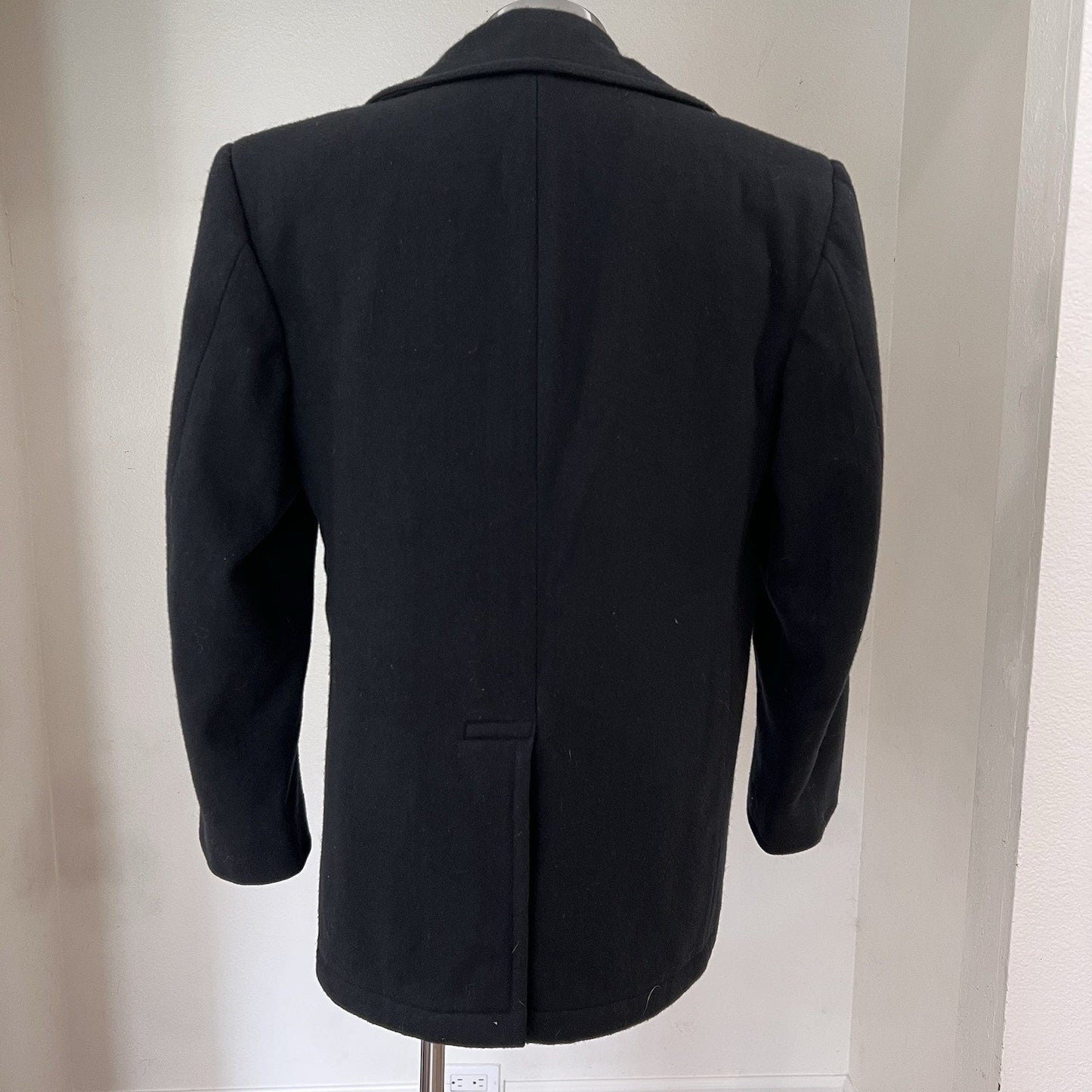 DSCP Quarterdeck Collection Peacoat 38S Navy Military Black Wool Double Breasted