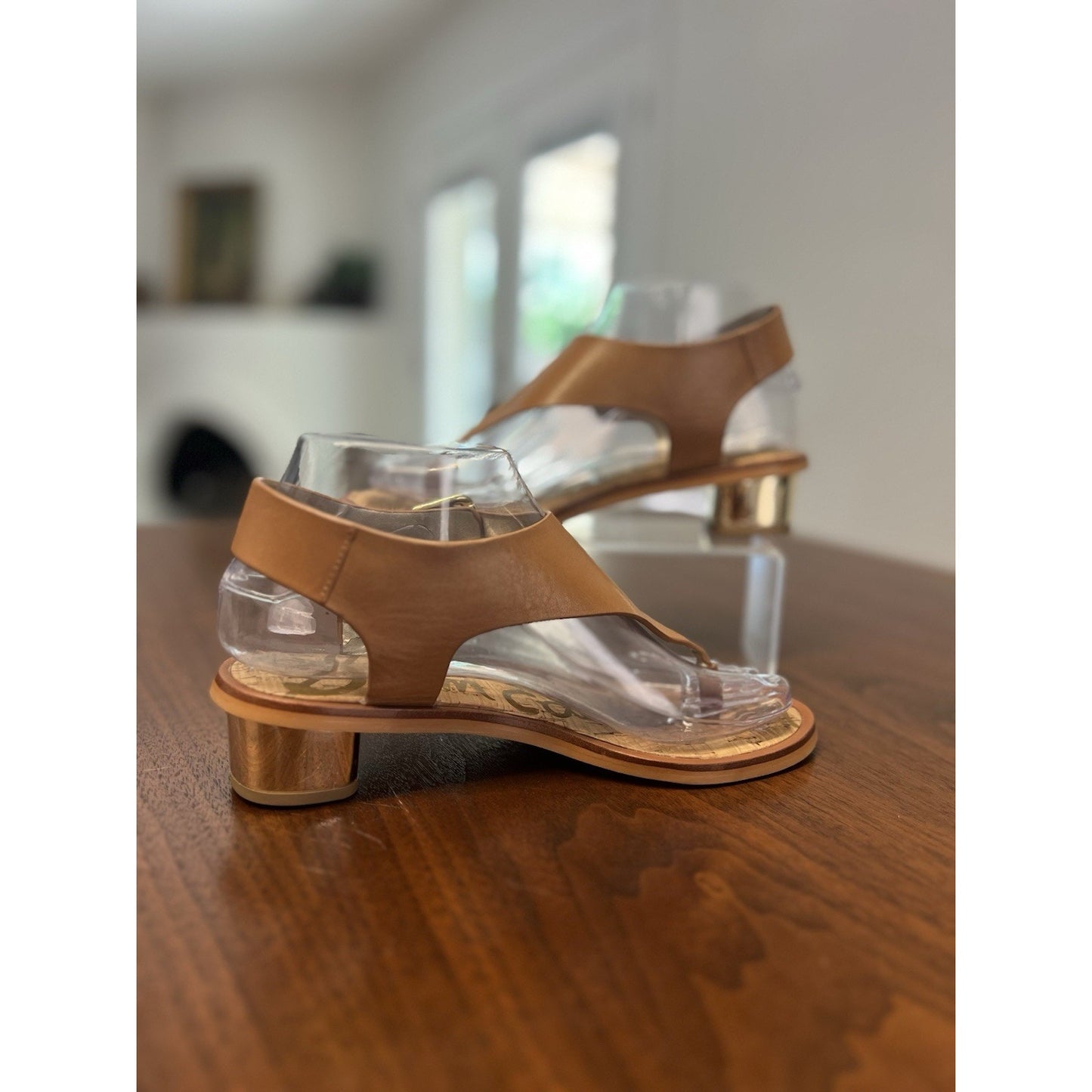 Sam Edelman Tallulah Thong Sandals Women’s 6 Brown Tan Leather Block Heel Buckle