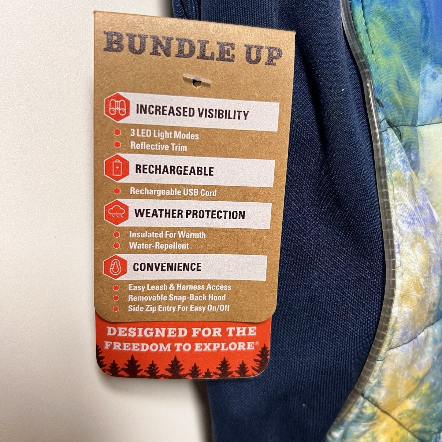 Arcadia Trail XL Dog Coat Light Up Puffer Fleece Hood Insulated Reflective Camp