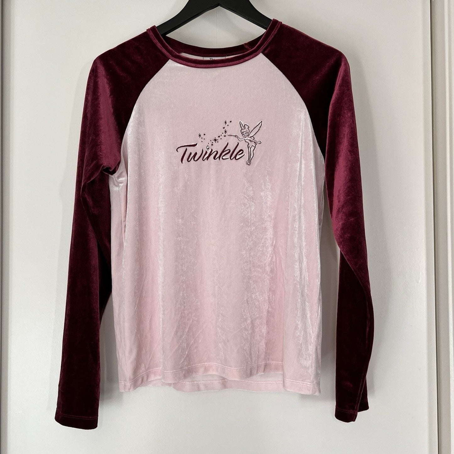 Vintage Disney Store Velvet Tinker Bell (M) Pink Long Sleeve Shirt Embroidered