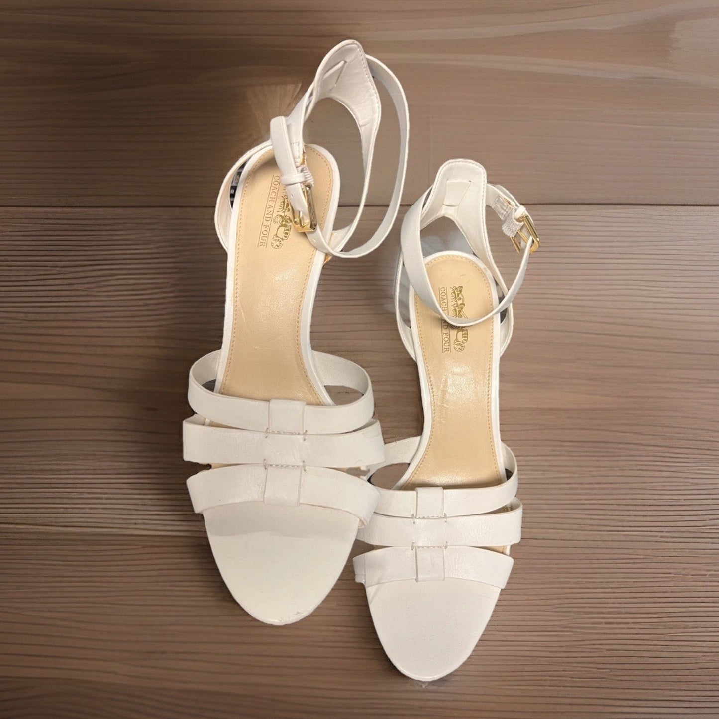 Coach and Four White Ankle Strap Heels Sandals