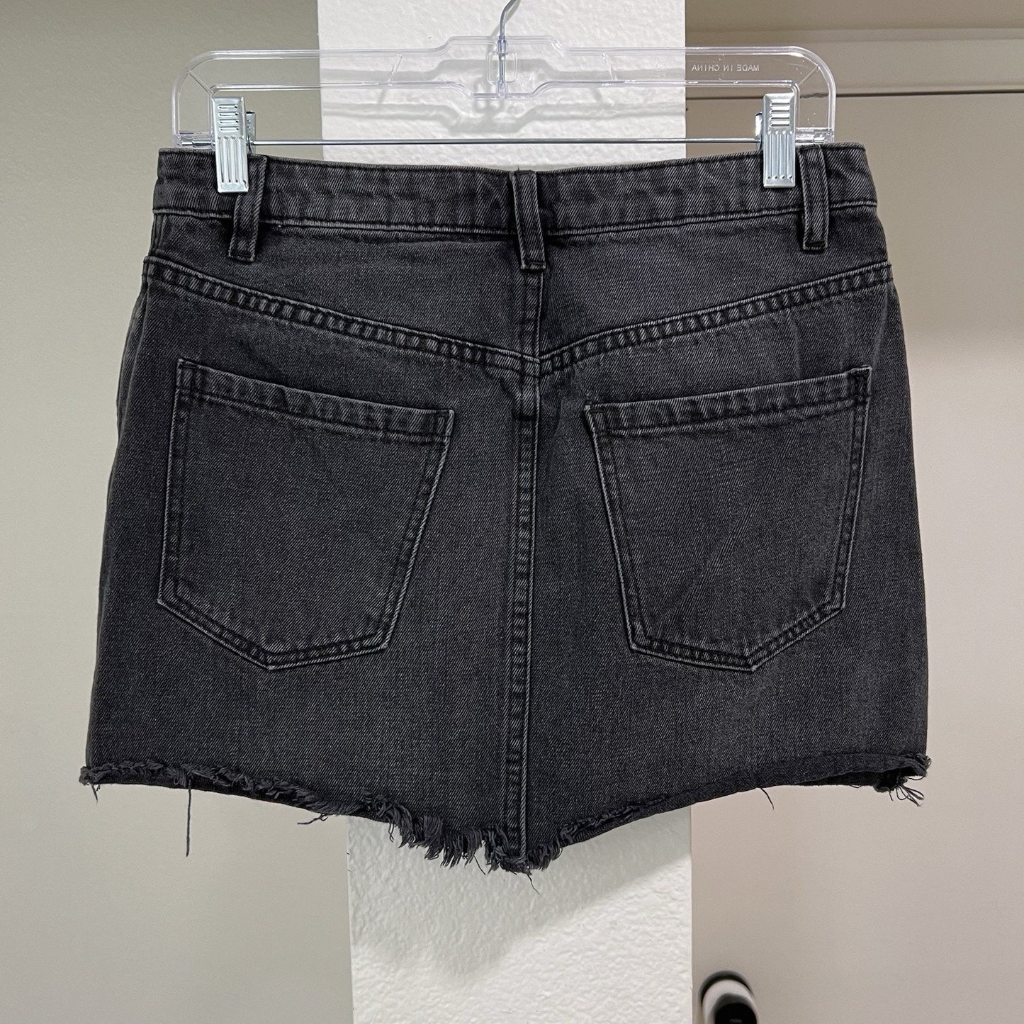 Mini Skirt 30” Black Denim Full Zip Raw Hem Grunge Mall Indie Y2K 90s Alt Urban