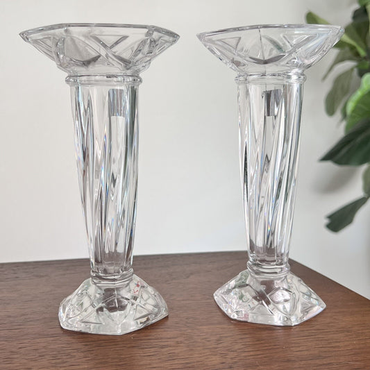 Pair of Marquis By Waterford Fine Cut Crystal Reversible Vase Candle Holder 7”
