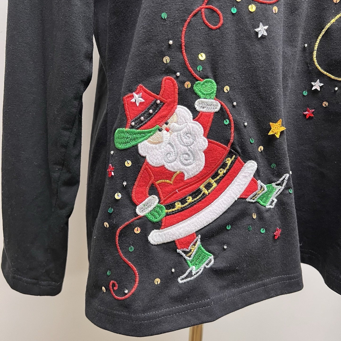 Christmas Holiday XL Top Santa Rodeo Country Western Sequin Embroidered Granny