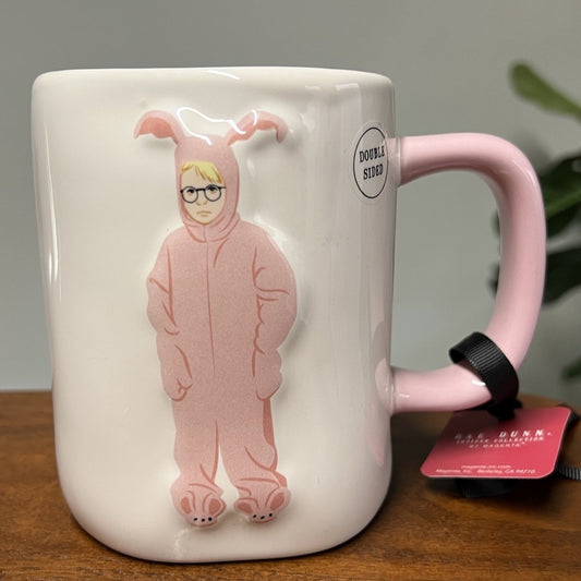 Rae Dunn “A CHRISTMAS STORY” Mug 3D Double Sided Ralphie Pink Bunny Suit