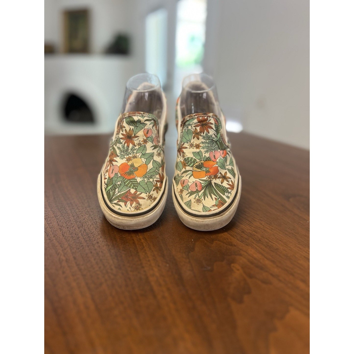 Vans Classic Slip-On Multi Tropic Floral Women’s Size 7 Sneakers Orange Green