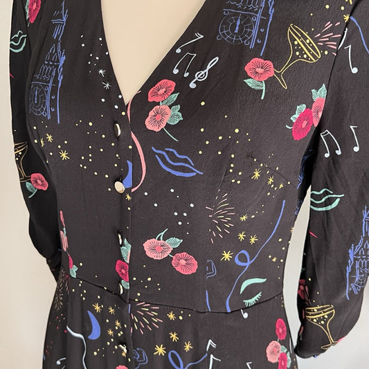 NWT RARE Emily & Fin XS Felicity Long Fit & Flare Party Dress Retro MCM Vintage